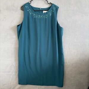 Embroidered Neckline Sleeveless Tank Dress - Teal